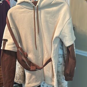 Cream and Brown Women's Hoodie Sweater